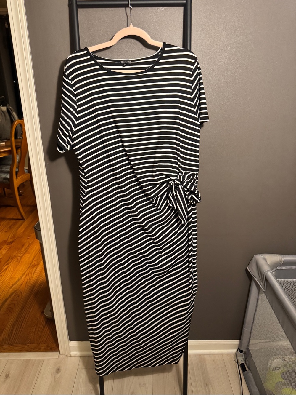 Coco + Carmen Black & White Striped Midi Dress with Side Knot